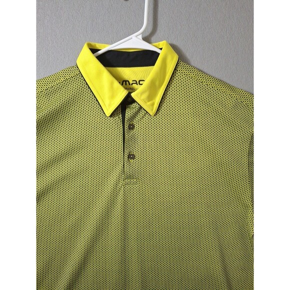 G-Mac Apparel Polo Shirt Mens L Yellow Black Weave Performance Golf Polo - Picture 2 of 7